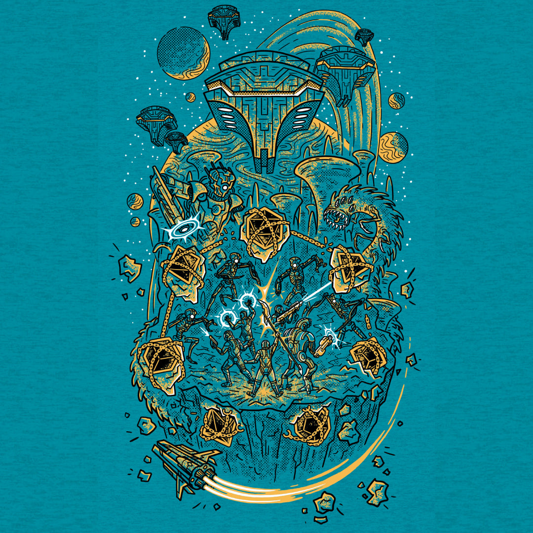 Closeup of science fiction t-shirt artwork