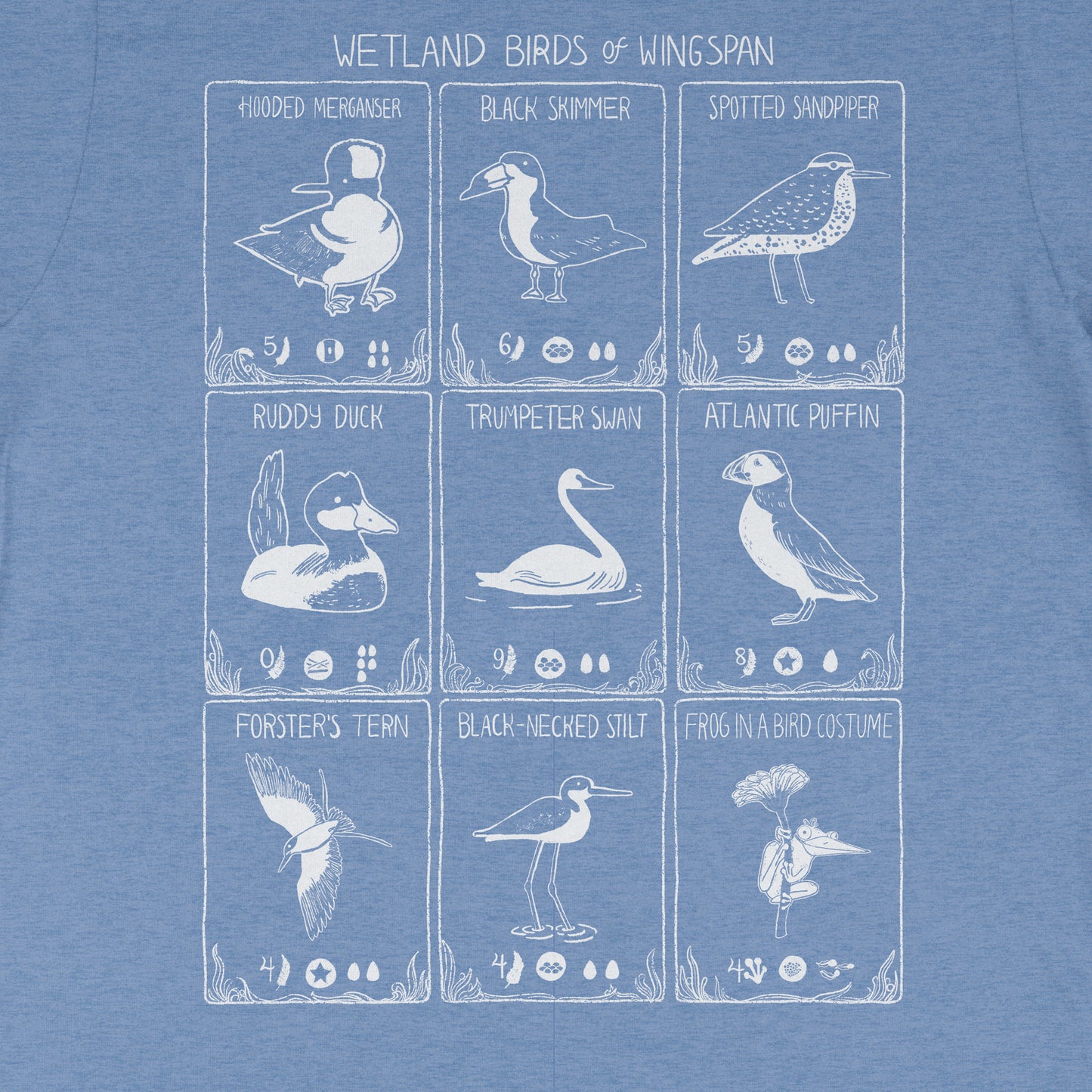 Wingspan Board Game T-Shirt - 'Wetland Birds of Wingspan' - Unisex