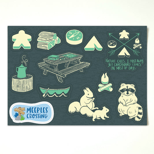 Sticker Sheet: Camping & Board Games - Meeple Sticker - Nature Lovers