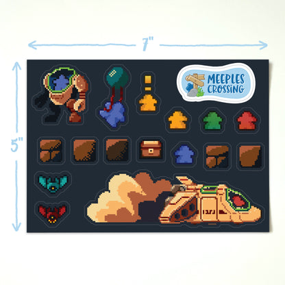 Sticker Sheet: Pixel Art Meeples & Space Ships! - Meeple Stickers - Retro Board Game Stickers
