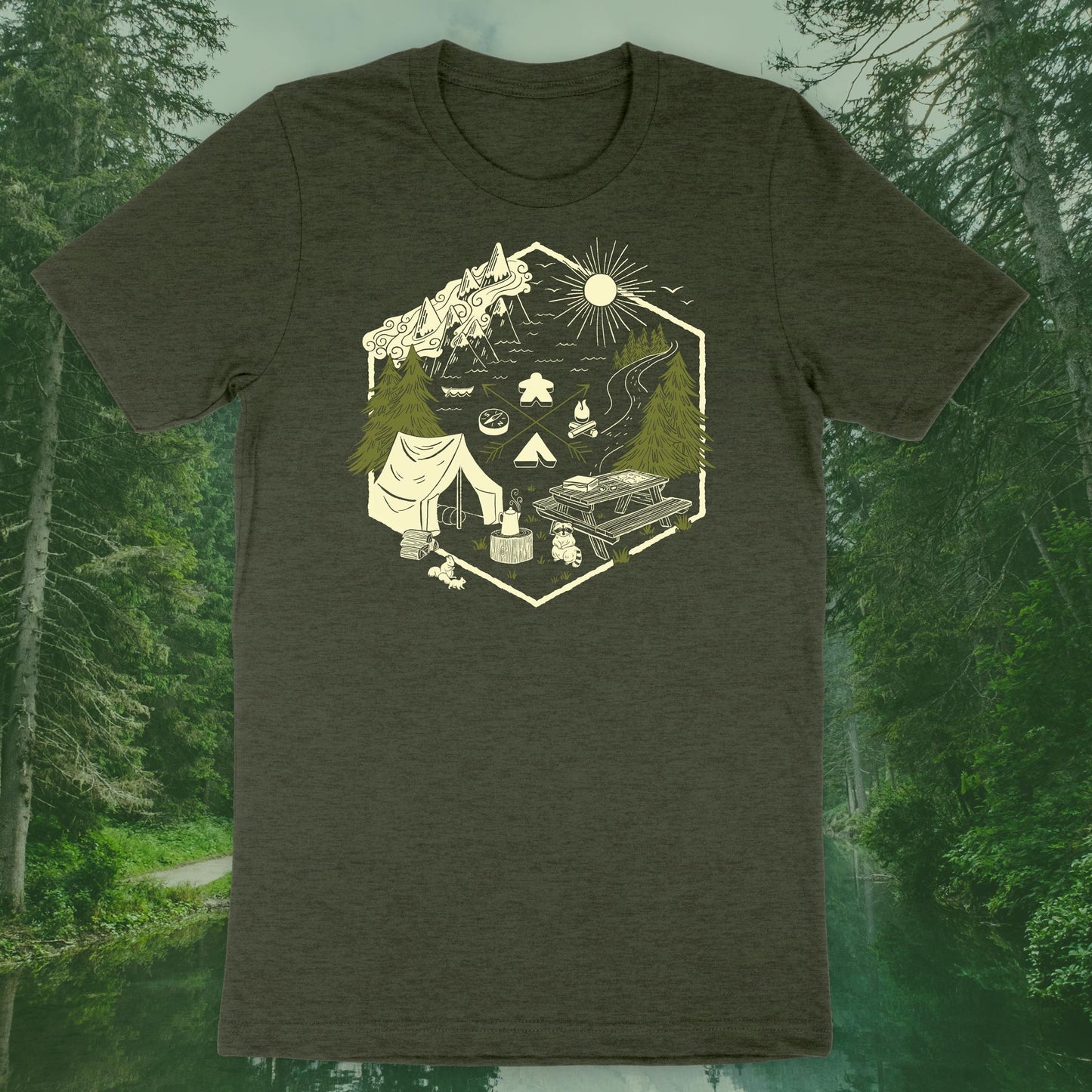 Camping & Board Games - Adult T-Shirt