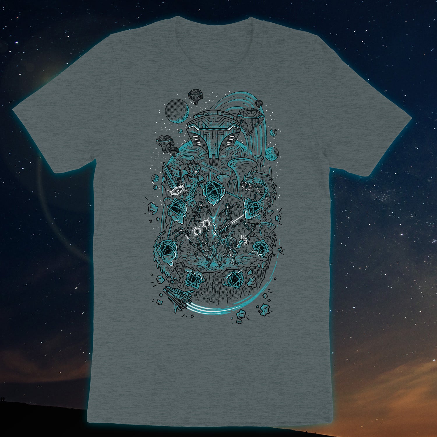 Deep heather t-shirt with space rpg/starfinder art