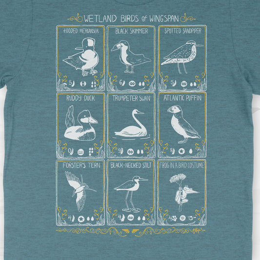 PRE-ORDER CLOSED: Wingspan Board Game T-Shirt - 'Wetland Birds of Wingspan' - Limited Collector's Edition